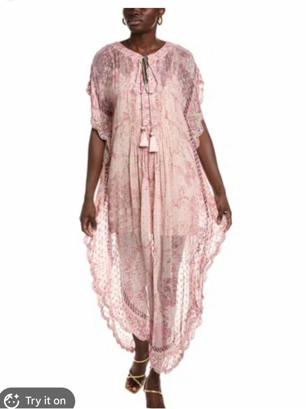 HEMANT & NANDITA Pink Lace Overlay Kaftan Dress - Picture 2 of 6